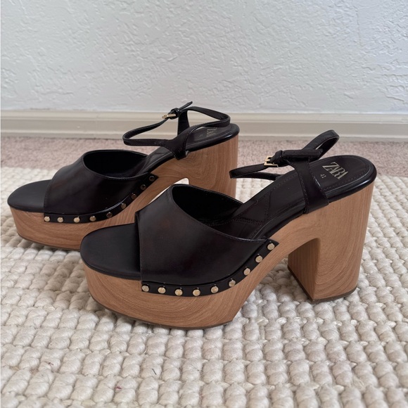 Zara Platform Sandal Brown with Studs size 41 Like New - Picture 2 of 6